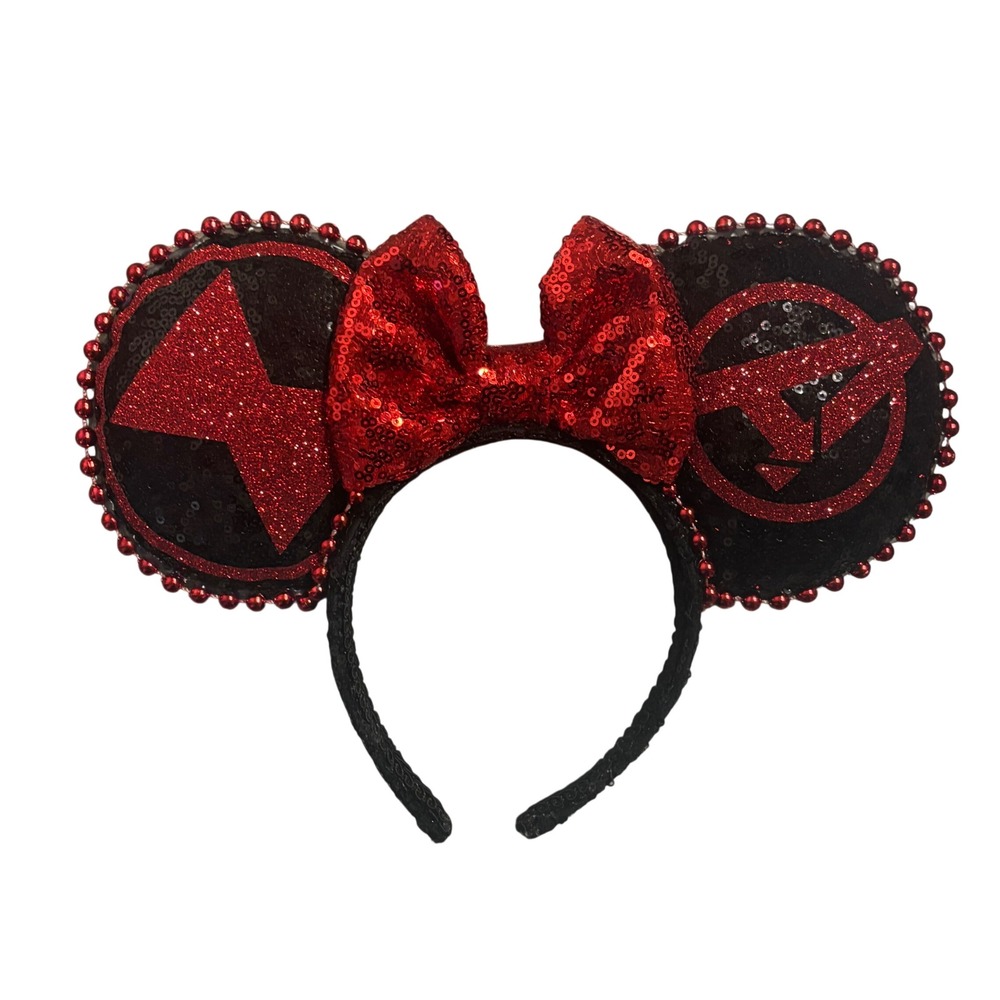 Handmade Black Widow Avengers Mouse Ears Headband Red Black Sequin Custom